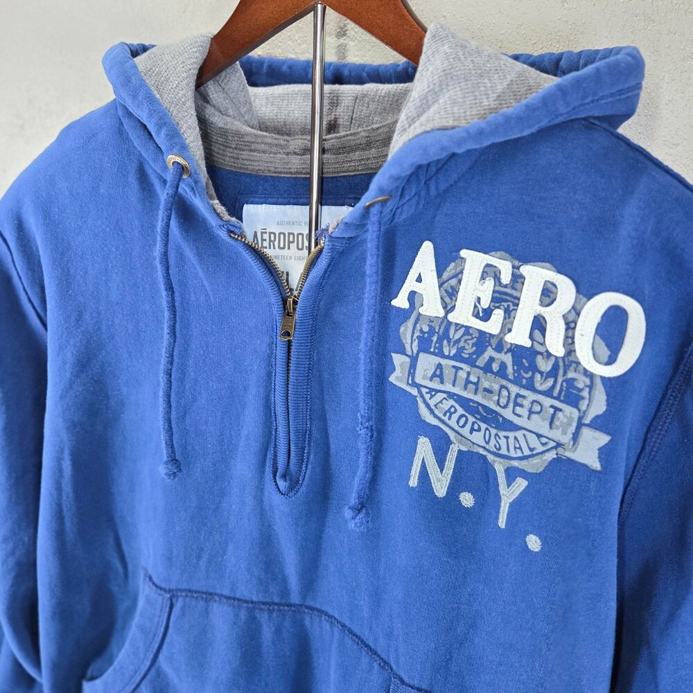 Vintage Y2K Aeropostale NY Athletic Dept Quarter Zip Hoodie Sz XXL